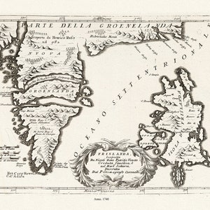 Seutter, Groenland et Frislanda, 1740, mapa sobre lienzo de algodón pesado, 50 x 70cm, 20 x 25" aprox.