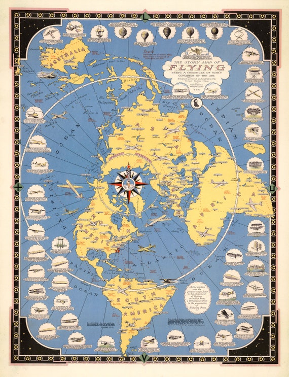 The Story Map of Flying, Chase auth., 1942 , map on heavy cotton canvas, 50 x 70 cm, 20 x 25" approx.