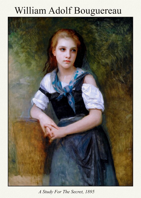 Bouguereau, A Study For The Secret, 1895, art print (giclee) on durable cotton canvas, 50 x 70 cm or 20x25" approx.