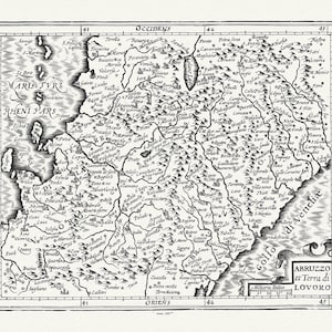 Italia: Abruzzo et Terra di Lavoro, Mercator et Hondius auths.,1607 , mapa sobre lienzo de algodón pesado, 50 x 70cm, 20 x 25" aprox.