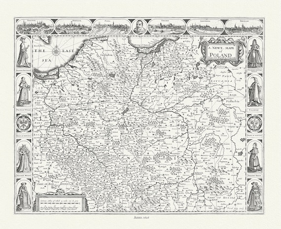 Poland, 1676, Speed authore, map on durable cotton canvas, 50 x 70 cm or 20x25" approx.