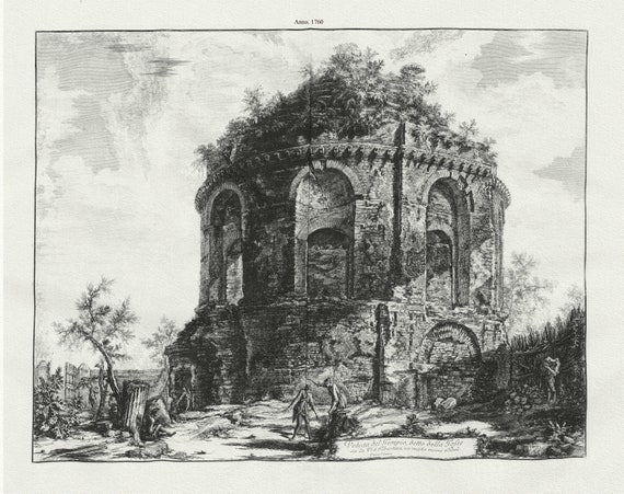 Piranesi, View of the so-called Temple of the Tosse near Tivoli, c. 1760,  etching on durable cotton canvas, 50 x 70 cm or 20x25" approx.
