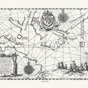 Tabula Nautica qua repraesentatur orae maritimae, meatus, ac freta, noviter a Hudsono Anglo ad Caurum supra Novam Franciam indagata,1612