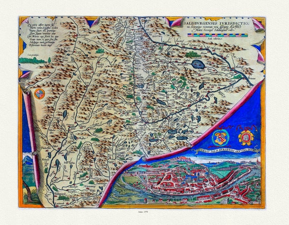 Austria: Ortelius, Abraham, Theatrum Orbis Terrarum, Salisburgensis Jurisdictio, 1570 Ver. I , map on heavy cotton canvas, 22x27" approx.