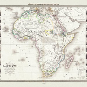 Alexandre Vuillemin, Pl. 13. Nouvelle Carte Illustree de l'Afrique, 1861, map on heavy cotton canvas, 22x27" approx.