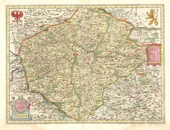 Europe, East, Czech. Bohemia, 1665, Bleau auth., map on heavy cotton canvas, 50 x 70 cm