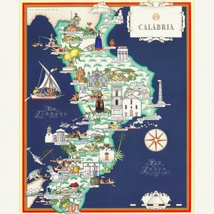 Italia, Calabria, 1939, mapa sobre lienzo pesado de algodón, 50 x 70cm, 20 x 25" aprox.