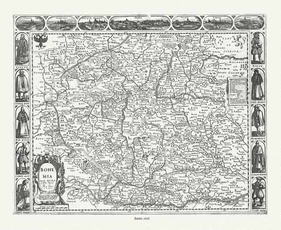 Bohemia, 1626, Speed authore, map on durable cotton canvas, 50 x 70 cm or 20x25" approx.