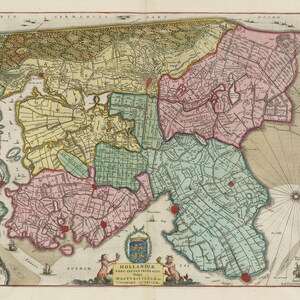 Pays-Bas, Hollandiae Pars Septentrionalis 1665, Blaeu auth., carte sur toile de coton lourde, 50 x 70 cm