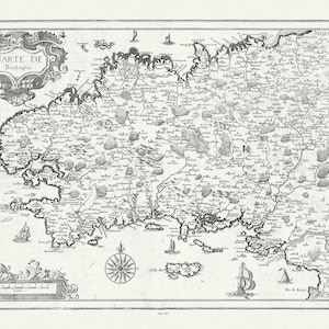France,  Carte de Bretagne, 1653, Mariette auth., map on durable cotton canvas, 50 x 70 cm or 20x25" approx.