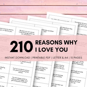 210 motivi per cui ti amo stampabile / Barattolo fai da te / Note d'amore stampabili / Regalo di San Valentino per fidanzato / Barattolo dell'amore / Barattolo d'amore