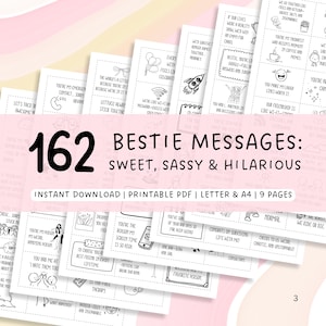 162 Notes d'amitié imprimables | Notes d'amour Bestie | Messages pour amis | Anniversaire de la meilleure amie | Messages d'amitié drôles et mignons