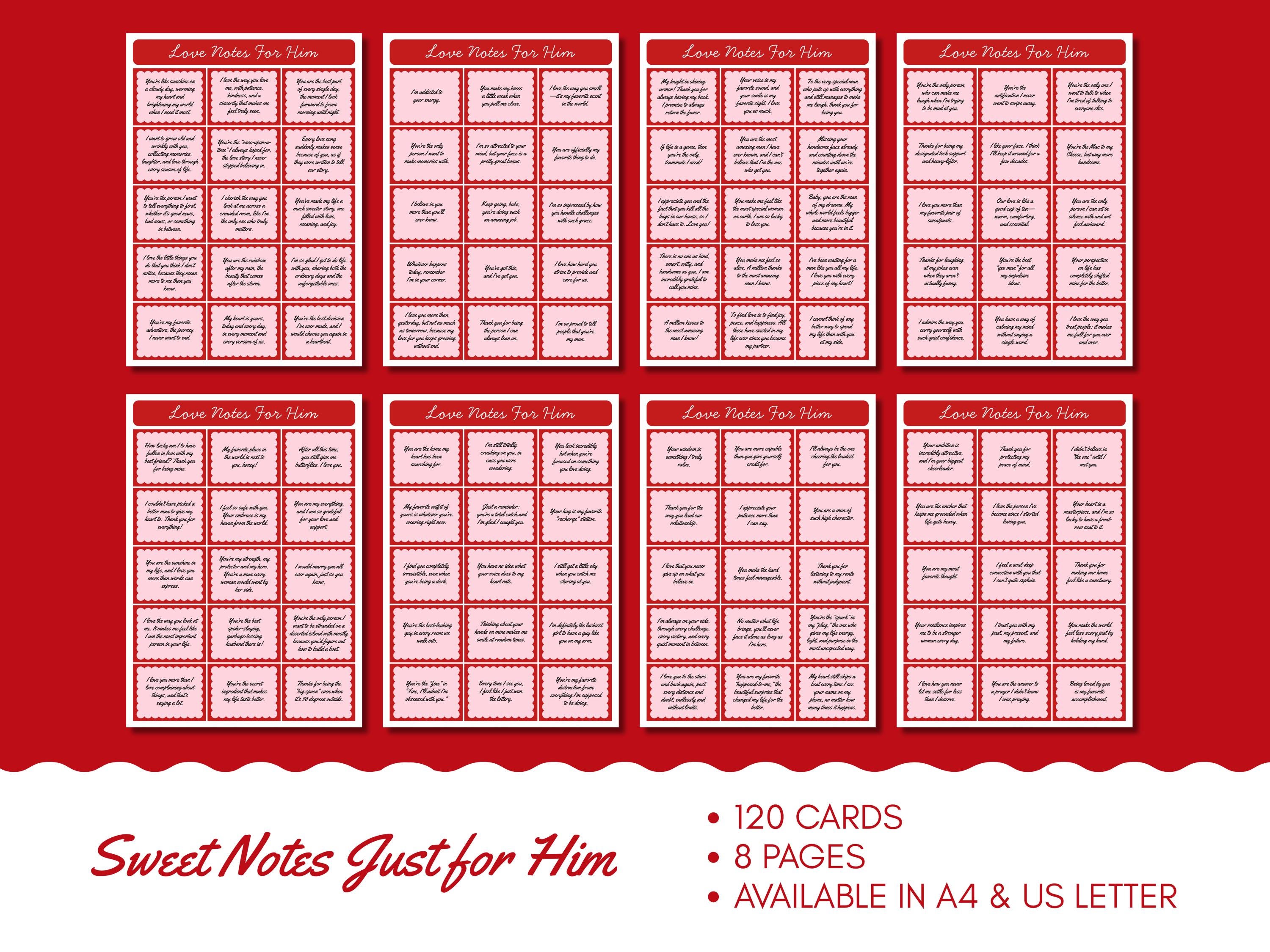 Love Notes for Him – 120 Printable Cards | A4 & US Letter | Blank ...