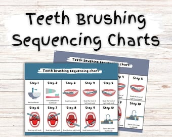 Teeth Brushing Sequencing Chart, Teeth Brushing Visual Aid, Step-by-step teeth brushing