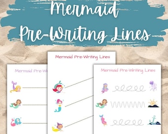 Mermaid Themed Fine Motor and Pre-Writing Line Worksheets, Pencil Control Worksheets