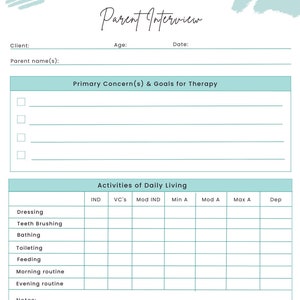 Pediatric Occupational Therapy Parent Interview Form