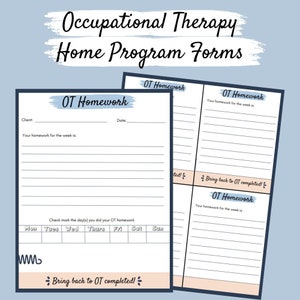 Occupational Therapy Home Program Form, Pediatric Occupational Therapy Homework Form, Pediatric OT Homework form