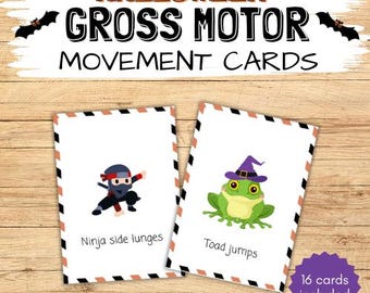 Karty do ćwiczeń motoryki dużej na Halloween, karty do ćwiczeń mózgu na Halloween, ćwiczenia na Halloween, gra ruchowa do terapii zajęciowej na Halloween