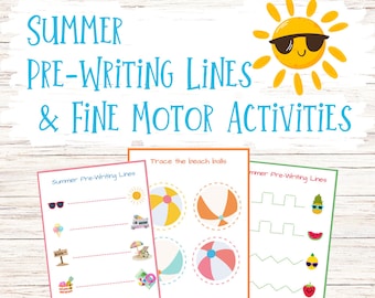 Summer Themed Fine Motor and Pre-writing line worksheets, Preschool Fine Motor Printable Worksheets, Pre-writing line activities,