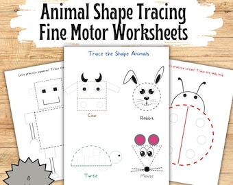 Animal Shape Tracing Fine Motor Worksheet, Fine motor worksheets, Pre-writing lines worksheets, Shape tracing