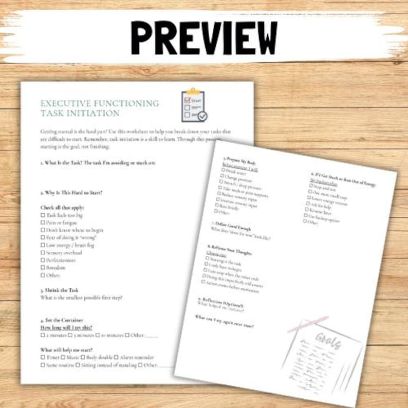Task Initiation Strategies and Worksheet for Teens and Adults, Adult ...