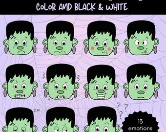 Frankenstein Emoji Clip art, Frankenstein Emotion Clip art, Halloween Emotion Clip art, Halloween Emoji Clipart, Cute Frankenstein Clipart