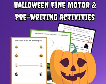 Halloween fijne motorische werkbladen; Pre-schrijfactiviteiten voor Halloween