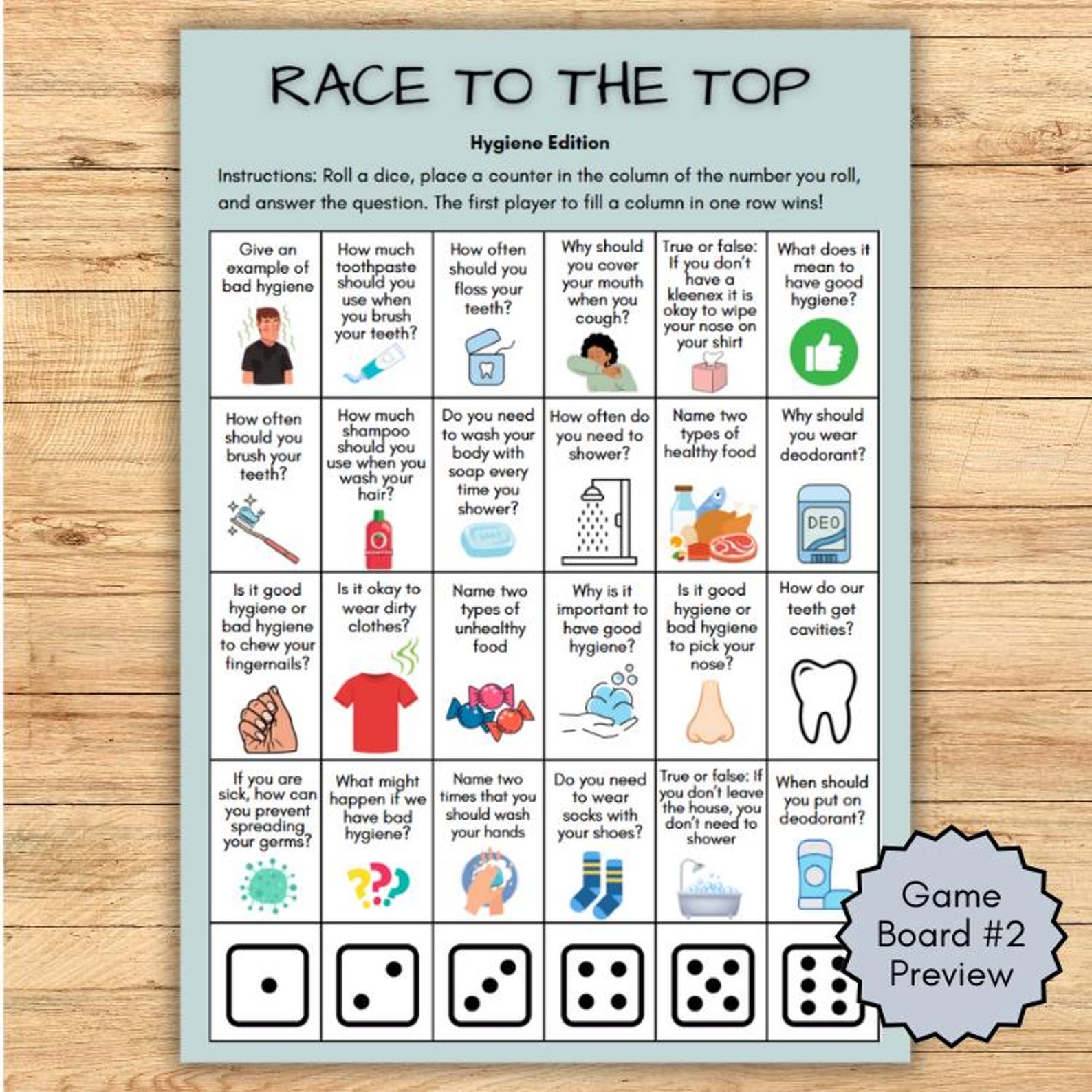 Race to the Top Hygiene Game for Teens, No-prep Hygiene Game, Self-care ...