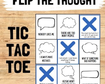 Printable Self-Esteem Game, Flip the Thought Counseling Game, Self-Esteem Tic Tac Toe, Occupational Therapy Emotional Regulation Game