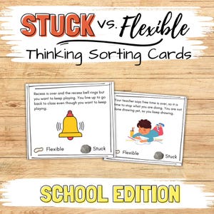 Sorteeractiviteit schoolflexibel versus vastgelopen denkkaart, afdrukbare flexibele denkkaarten schoolthema, ergotherapie op school