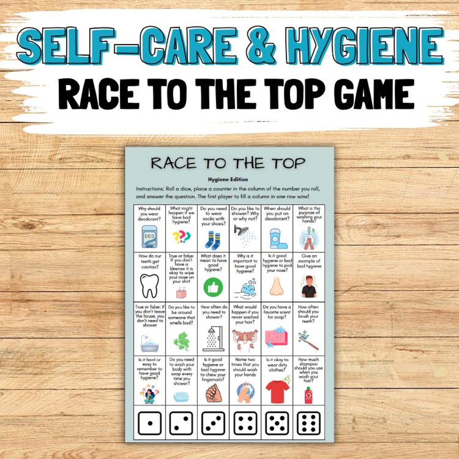 Race to the Top Hygiene Game for Teens, No-prep Hygiene Game, Self-care ...
