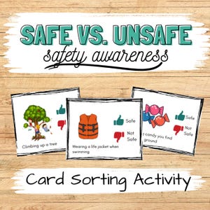 Attività di smistamento sicuro e non sicuro, Schede di sensibilizzazione sulla sicurezza, Attività di sensibilizzazione sulla sicurezza, Attività di terapia occupazionale stampabile pediatrica