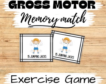 Gross Motor Exercise Memory Match Game, Kid's Fitness Game, Exercise game for kids, Pediatric Physical therapy game, Fitness memory match