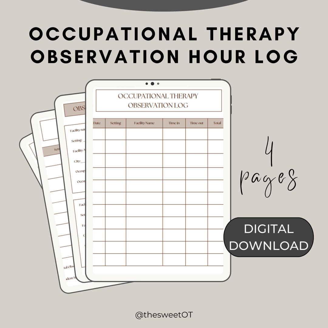 Occupational Therapy Student Observation Hours Log COTA Etsy Occupational Therapy Student Observation Hours Log COTA Etsy