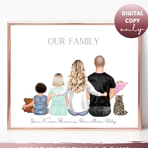 Personalized Family portrait Personalized gift Mothers day gift Family portrait Illustration Mother Birthday Gift for her Family sign 2