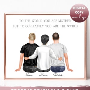 Regalo per la festa della mamma da parte del figlio Stampa personalizzata madre e figlio Regalo personalizzato Ritratto di madre e figlio Regalo per la suocera Regalo di compleanno per la mamma 2