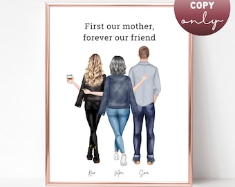 Personalized gift Mother and Daughter portrait Mothers day gift from daughter Mother Birthday Gift for Mom Mom and son print gift for her 2