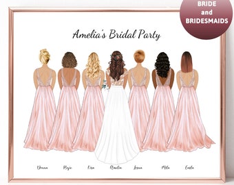 Personalised Bridal Party Bride Squad Bridesmaid Gift Bridal Gift Wedding Gift Wedding Drawing Personalized Custom Wedding Illustration
