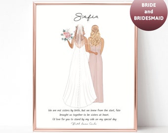 Gepersonaliseerde bruidsmeisjescadeau, print bruidsmeisje, huwelijkscadeau voor bruid, huwelijkscadeau voor beste vriend, gepersonaliseerde bruidsmeisje