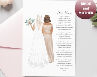 Mother of the Bride Poem from Daughter to Mom Mother of the Bride Gift Personalized Gift Wedding Gift Wedding Keepsake Wedding Print drawing