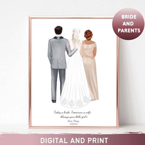 Parents of the Bride Gift Mother of the Bride Gift for Bride Personalized Gift Wedding Gift Wedding Portrait Wedding Print Wedding Drawing