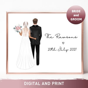 Bride Groom Drawing | Personalized Bride and Groom Portrait with dog | Mr and Mrs | Bride and Groom Gift | Wedding Gift art | Marriage Gift