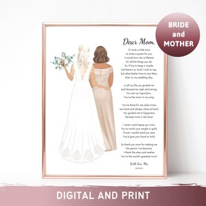 Poème de la mère de la mariée de la fille à la maman Cadeau pour la mère de la mariée Cadeau personnalisé Cadeau de mariage Souvenir de mariage Impression dessin