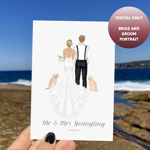 Personalized Wedding Couple Art | Custom Bride and Groom Portrait | 1st Anniversary gift | Marriage Gift | Mr and Mrs | Wedding Keepsake