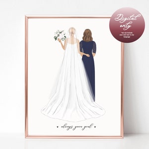 Regalo per la madre della sposa / Ritratto personalizzato della sposa e della madre / Regalo di matrimonio / Poesia della figlia alla mamma / Disegno della mamma e della figlia