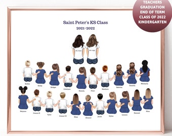 Teacher gifts Personalized Teacher class gift Class names print Gift From Class Teacher End of term gift School nursery gift Class of 2022