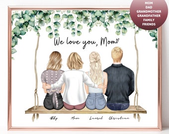 Retrato de madre e hija Regalo personalizado Regalo del día de la madre de la hija Abuela Regalo de madre del hijo Regalo de cumpleaños de madre para mamá