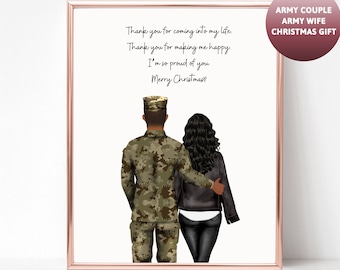 Personalized Army Couple Portrait: Military Gift (Digital File)