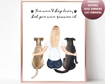 Custom Pet Portrait Print: Personalized Dog & Owner Gift (Digital File or Print)