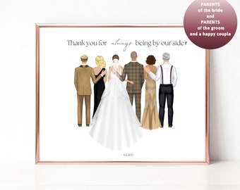 Parents of the bride Gift Father of the Bride Gift Parents of the groom Wedding gift Bride and Parents Portrait Art Wedding family portrait